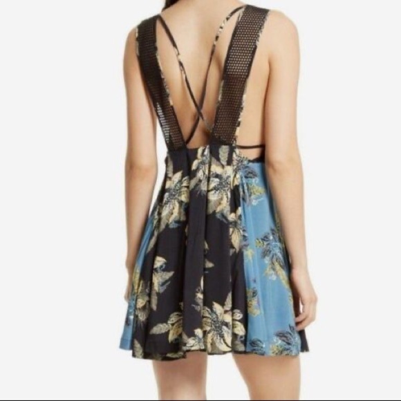 Free People Thought I Was Dreaming Black And Blue Floral Mini Dress XS - Picture 10 of 16